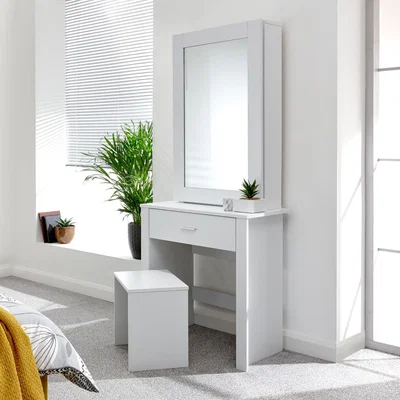 The Range Hobson Mirrored Unit and Stool - White