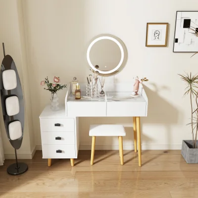 The Range Nova Dressing Table with 3 Drawer Unit, LED Touch Mirror and Stool   - White