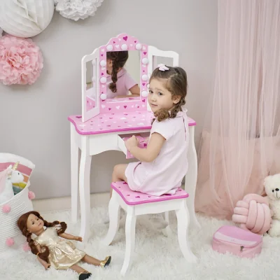 The Range Kids Dressing Table Vanity & Stool with Tri-Fold LED Mirror - White