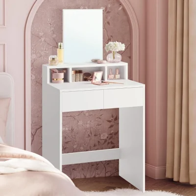 The Range Modern Dressing Table with Large Mirror, Dual Drawers and Multi-Compartment Storage Unit - White
