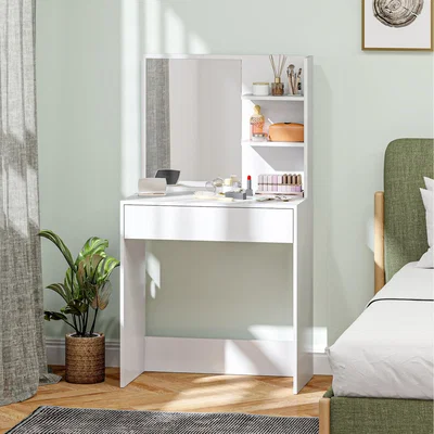 The Range HOMCOM Dressing Table with Mirror and Storage, Modern Desk, White - White
