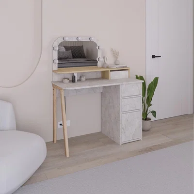 The Range Avien Modern Dressing Table with Light-Up Mirror - Gold Marble Effect