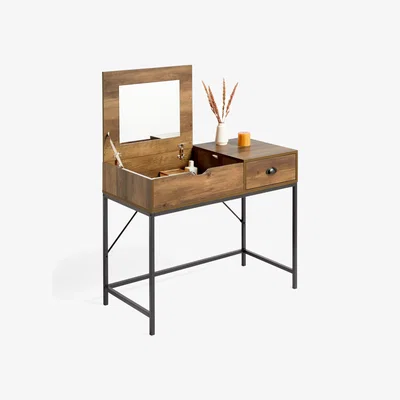 The Range Jaxon Dressing Table with Drawer and Lift Up Mirror - Dark Wood