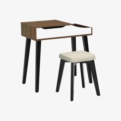 The Range Costway Vanity Table Set-White and Coffee - Brown
