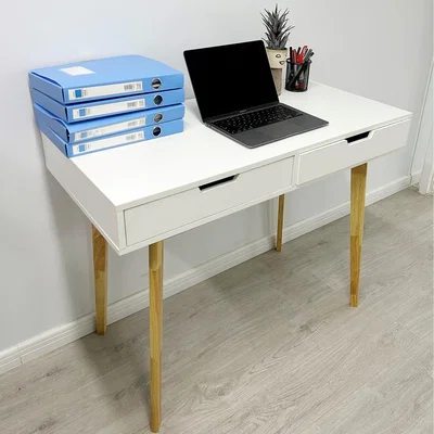 The Range Wooden Computer Desk Dressing Table With Drawers - White Natural