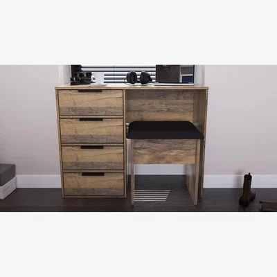 The Range Hong Kong Ready Assembled (Black Hairping Legs) 4 Drawer Vanity - Vintage Oak / Chipboard MDF