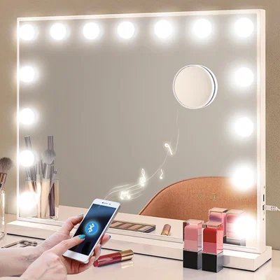 The Range Dressing Table Vanity Makeup Mirror with 15 LED and Bluetooth Speaker - White