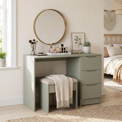 The Range Luno 3 Drawer Dressing Table Vanity Desk Deep Handleless Drawers - Sage Green
