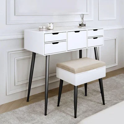 The Range Gabriella Dressing Table with Velvet Padded Stool - White