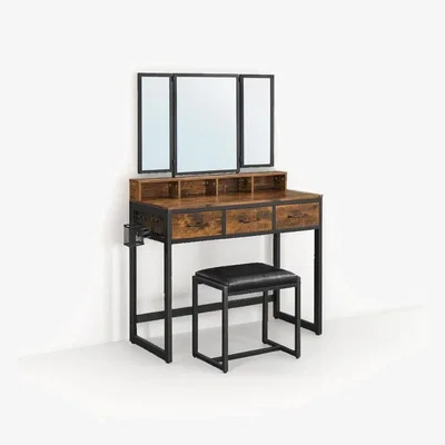 The Range Vanity Make up Table with Tri-Fold Mirror - brown