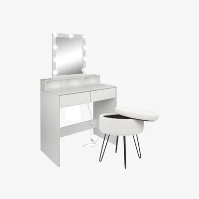 The Range LED Lights Wooden Dressing Table Set with Stool - Cream Stool