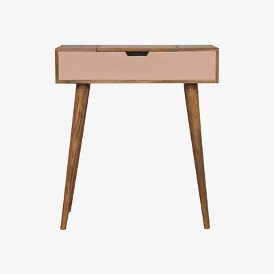 The Range Mini Blush Pink Wood 1 Drawers Dressing Table With Foldable Mirror - Brown