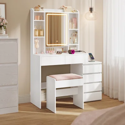 The Range White LED Makeup Table 6 Drawers Power Outlet - White
