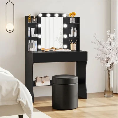 The Range Yaheetech Dressing Table Vanity Desk with Mirror and Lights - Black