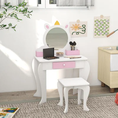 The Range Unicorn Design Kids Dressing Table Mirror Stool for 3 to 6 Years 316 012V80WT - White