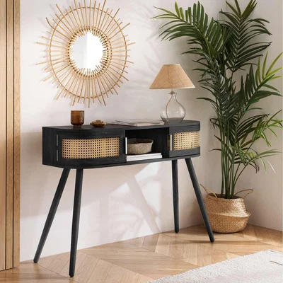 The Range Rattan Black Console Table Birlea Sark Hall Table Dressing Table - Black