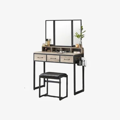 The Range 3 Drawer Dressing Table With Mirror And Stool - Grey