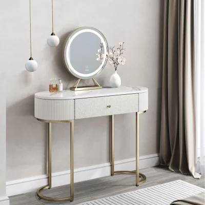 The Range Romy Boucle Dressing Table with Evie LED Mirror - Ivory
