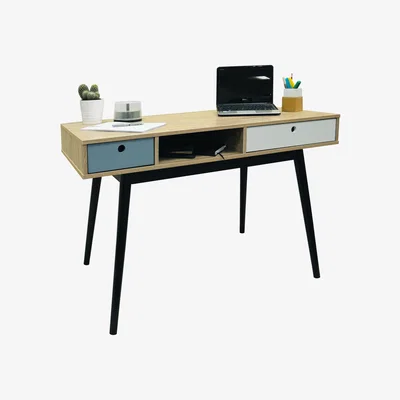 The Range 2 Drawer Office Computer Desk  Dressing Table - Oak  Black - Oak / Black / Blue / White