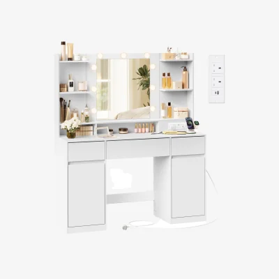 The Range KAILYN Collection - Dressing Table with LED Mirror, Cloud White - White