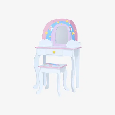 The Range 2 Piece Wooden Kids Vanity Set  - White / Dreamer Unicorn
