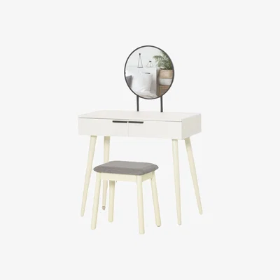 The Range Dressing Table With Mirror And Cushioned Stool - White