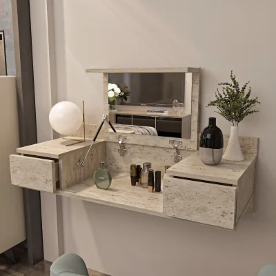 The Range Zenn Modern Make-up Table with Wall Mountable Design - Travertine