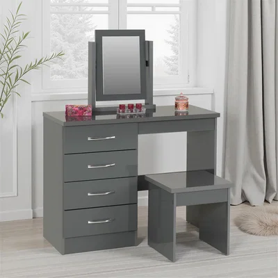 The Range Nevada Dressing Table Set - Grey Gloss - Grey Gloss