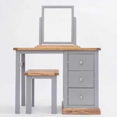 The Range Biccari 3 Drawer Dressing Table Set - Grey / Chrome Knob