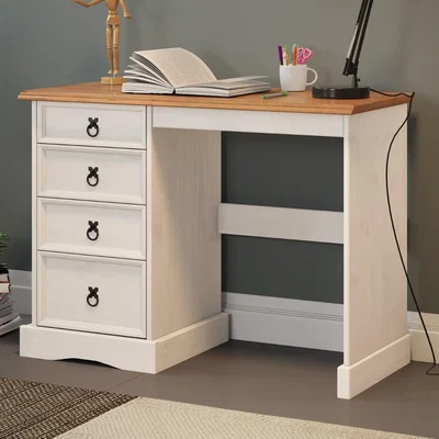 The Range Corona White Dressing Table Computer Desk - Distressed White Wax