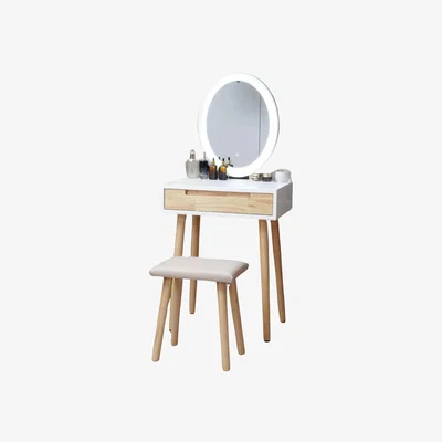 The Range Vanity Dressing Table With Mirror And Cushioned Stool - White