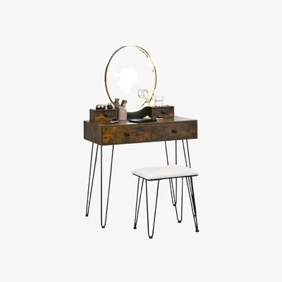 The Range Industrial Dressing Table With Mirror And Stool - Brown