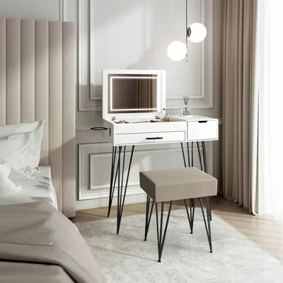 The Range Emilie Flip Top LED Dressing Table with Stool Set - White / 18.7kg