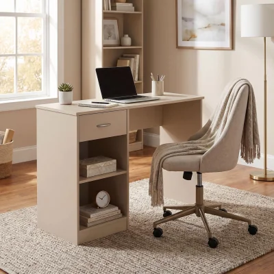 The Range FWStyle White 1 Drawer 2 Shelf Dressing Table Home Office Desk - Matt Putty