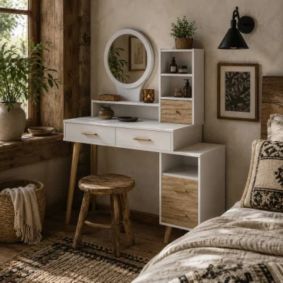 The Range Rilu White Elegant Dressing Table with Integrated Storage Space