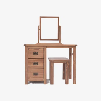 The Range Padua 3 Drawer Dressing Table Set - Drop Handle - Light Brown / Antique Brass Drop