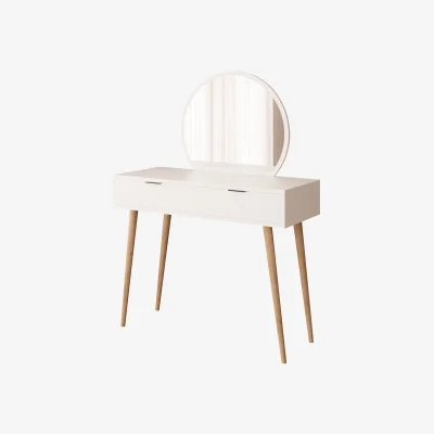 The Range Lucy Vanity Dressing Table with Round Mirror - White