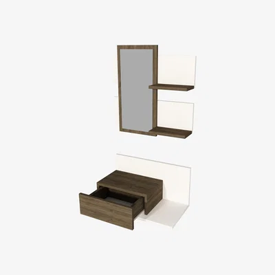 The Range Alloro Dresuar with Drawer and Mirror - White & Walnut / Melamine Metal PVC Particle Board Plastic