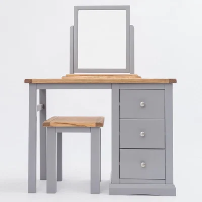 The Range Rocca 3 Drawer Dressing Table Set - Grey / Chrome Knob