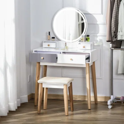 The Range Vanity Table Set with Mirror and Light Grey - Grey