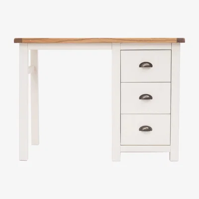 The Range Lovere 3 Drawer Dressing Table - Satin Chrome Handle - Off White / Antique Brass Cup