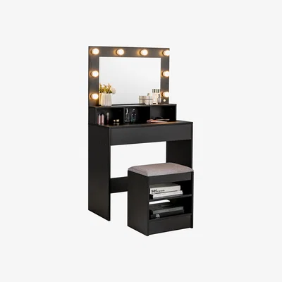 The Range Costway Vanity Table Set-Black - Black