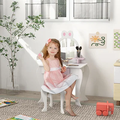 The Range Bunny Design Kids Dressing Table with Mirror Stool for 3 to 6 Years 316 009V80WT - White