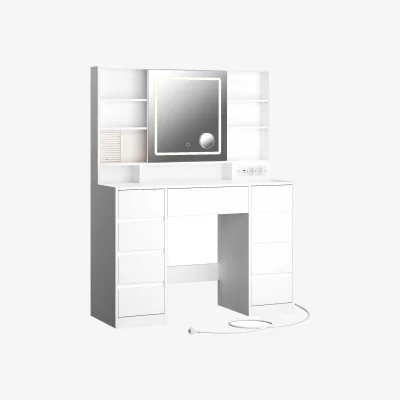 The Range Dressing Table with LED Mirror, with Power Outlets, Cloud White - White