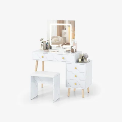 The Range Modern Dressing Table with Padded Stool - White