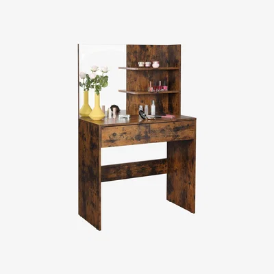 The Range Industrial Rustic 2 Drawer Dressing Table With Rectangular Mirror - Brown