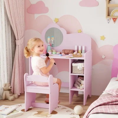 The Range AIYAPLAY Kids Dressing Table with Mirror Stool Storage Shelves - Purple
