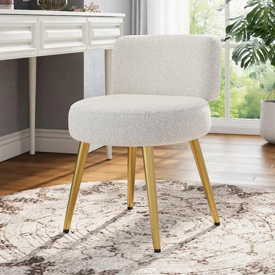 The Range Cream Dressing Table Stool Chair with Metal Legs - Cream