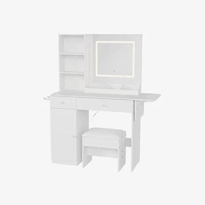 The Range Dressing Table with LED Illuminated Mirror and Stool - White
