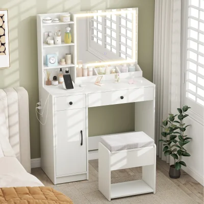 The Range Dressing Table Set with Stool - White